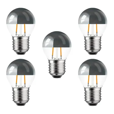 Produktbild von 5 x LED Filament Tropfen Leuchtmittel 2W = 25W E27 Kopfspiegel Silber Glühfaden Warmweiß 2700K