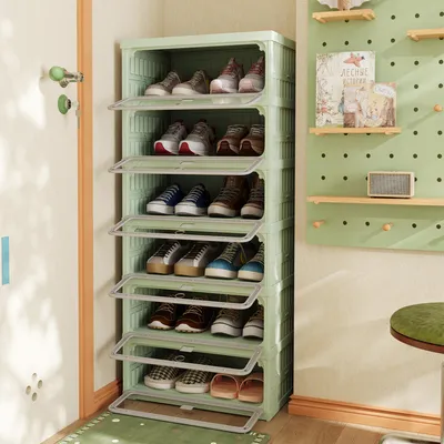 Imagen del producto de UnboxG, estantería plegable para zapatos de 6 niveles, 45x34x106 cm, puerta con imán y ventana transparente de PET, montaje sin herramientas, armario de almacenamiento para zapatos apilable de plástico, color verde claro