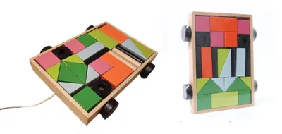 Produktbild von Holzbausteine im Ziehwagen 32,5 x 22,5 x 4 cm