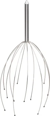 A metal head massager with multiple flexible prongs.