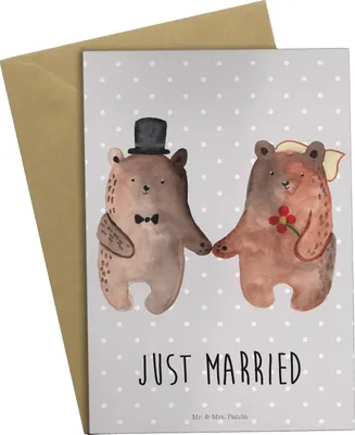 Produktbild von Mr. & Mrs. Panda Glückwunschkarte Bär Heirat - Grau Pastell - Geschenk, Klappkarte, weihnachtskarten, einladungskarten, osterkarten, Grußkarten, Teddy