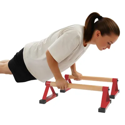 Image de 2xBois Push Up Bars Triangle Supports à main Poignées Rouge pour la maison Bureau Gymnase
