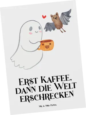Produktbild von Mr. & Mrs. Panda Grußkarte Gespenst Kaffee - Weiß - Geschenk, Dekoration, Postkarten, bildkarte, Ansichtskarten, Postkarte, Ansichtskarte