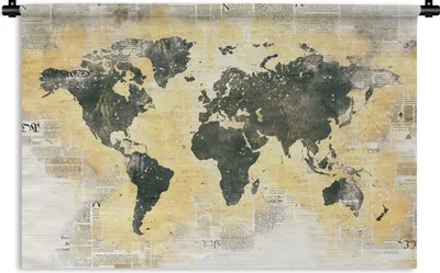 Produktbild von MuchoWow® Wandteppich Wandbehang Weltkarte - Gold - Zeitung 120x80 cm Tapisserie Dekoration Wandtuch - Wanddekorationen - Wandtücher