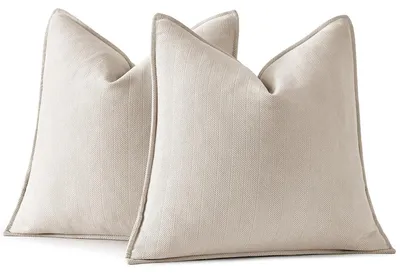 2 Chenille-Kissenbezüge 40x40 cm beige, elegant, weich