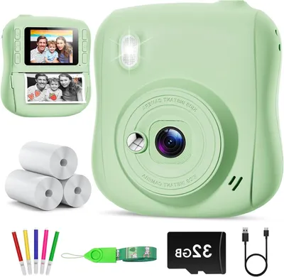 Produktbild von Kinderkamera – Sofortdruckkamera – Fotos machen – Inklusive 32 GB Speicherkarte – 2-Zoll-Display – Grün