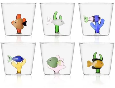 6er-Set Tumbler Marine Garden, 35 cl, Borosilikatglas, handgefertigt
