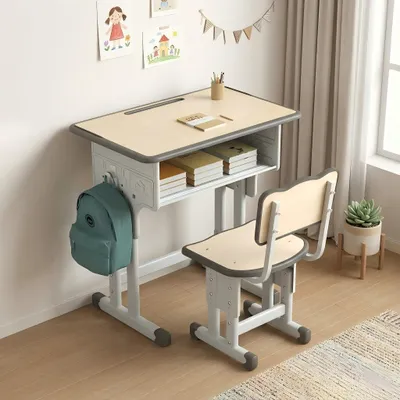 Obrázek produktu pro AIORBER Dětský psací stůl se židlí, výškově nastavitelný, ergonomický, školní psací stůl, stabilní, nábytek pro studium, v barvě dřeva