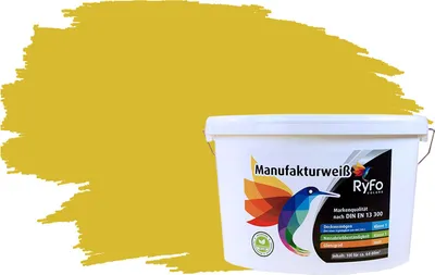 Produktbild von RyFo Colors Bunte Wandfarbe Manufakturweiß Kraftgelb 10l - weitere Grau Farbtöne und Größen erhältlich, Deckkraft Klasse 1, Nassabrieb Klasse 1