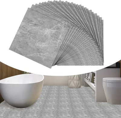 Produktbild von LARS360 27 Stück Selbstklebender Vinylboden 30 x 30 cm, Wasserfester PVC-Boden mit 3D-Holzmaserung, ca. 2,5 m² - Eiche Optik Grau