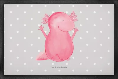 Produktbild von Mr. & Mrs. Panda Fussmatte Axolotl Hurra 50 x 75 cm - Grau Pastell - Geschenk, Gummimatte, Zufriedenheit, Freude, Fußabstreifer, fußmatte, Motivation, Bodenvorleger