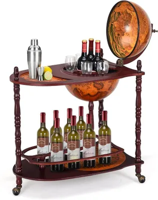 Produktbild von Globusbar Minibar Weltkugel Weinregal Flaschenregal Globus Bar Hausbar Cocktailbar Dekobar Tischbar, mit Rollen, mit Tischplatte