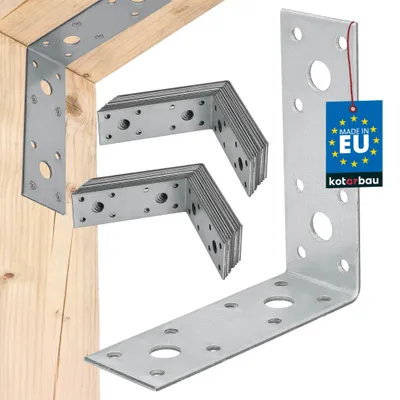 Zdjęcie produktu dla KOTARBAU® Zestaw 25 sztuk łączników kątowych, kątówki do dużych obciążeń 100x100x35 mm, stal ocynkowana, kątówki stalowe, stabilne, trwałe, łączniki do belek, kolor srebrny