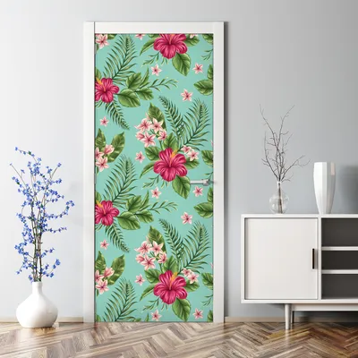 Produktbild von Dekorative Türfolie selbstklebend Klebefolie Wandaufkleber Hibiskus Exotisch 85 x 200 cm