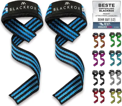 Produktbild von BLACKROX Lifting Straps Zughilfe Bodybuilding, Hebebänder Frauen und Männer, gepolstert, Kreuzheben, Krafttraining, Gewichtheben, Blau, 1 Paar