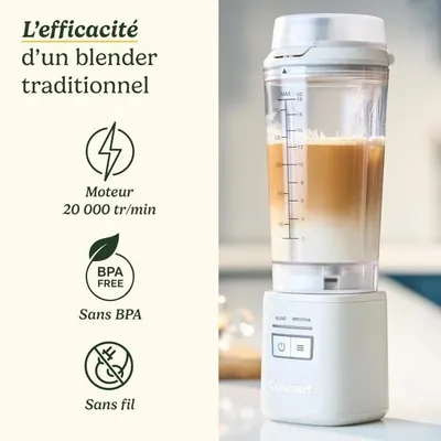 Immagine prodotto di Frullatore, CUISINART PBL100E Blast&Go, 120 W, 500 ml, 50 dB, bianco, ricaricabile
