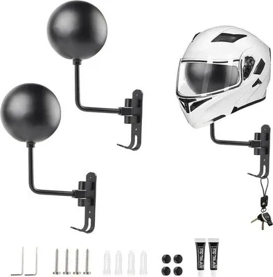 Obrázek produktu pro Držák na motocyklovou helmu pro montáž na zeď, motocyklové příslušenství, držák na motocyklovou helmu na zeď, pro motocyklové helmy, držák na motocyklovou helmu s háčkem, montáž na zeď pro motocyklové helmy