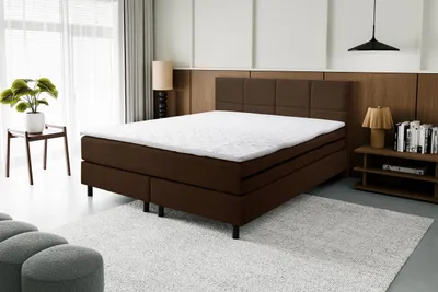 Image de VENASI KANSAS Lit boxspring 160x200 avec matelas H3 MARRON Lit double rembourré