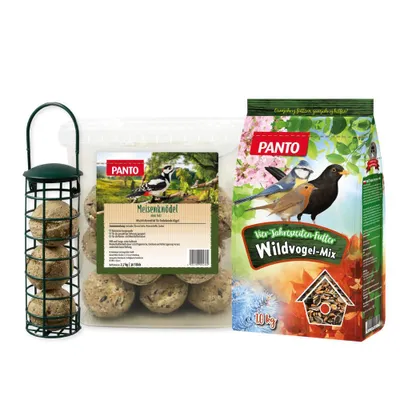 Produktbild von PANTO Futterstation Ganzjahresset für Wildvögel - Futter & Meisenknödelspender