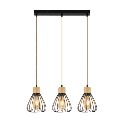 Produktbild von ZMH Hängelampe Vintage Pendelleuchte Esstisch Esstischlampe Schwarz Esszimmer 3 Flammig Hängeleuchte Metall Retro Hanfseil aus Holz Industrial E27 Pendellampe für Wohnzimmer ohne Leuchtmittel