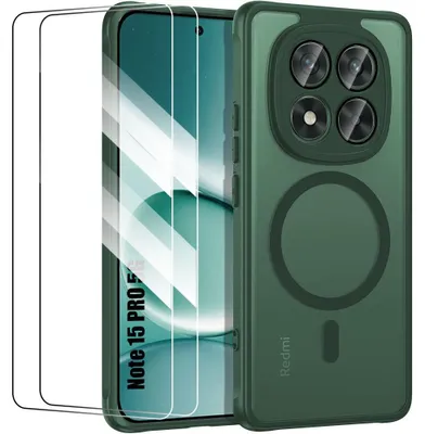 Image de Coque + 2 Verres Trempés pour Xiaomi Redmi Note 15 Pro 5G, avec Cercle Magnétique - Vert Nuit