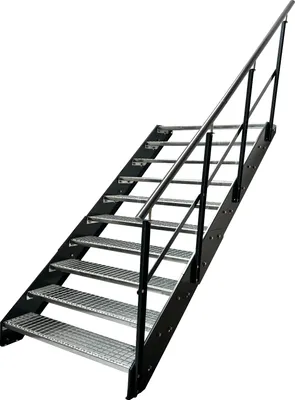 Obrázok produktu pre Oceľové rebríkové schodiskové stupne 10 stupňov zábradlia vpravo - pozinkované a antracitovo práškovo lakované strany - (š x v x h) 80 x 190 x 196 cm