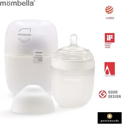 Produktbild von Mombella Brustähnliche Anti-Kolik-Flasche, 210 ml, Sauger mit mittlerem Durchfluss M, 100 % Silikon, Elfenbein