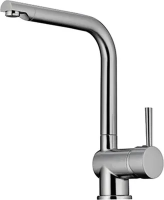 A studio shot of a kitchen faucet against a white background.