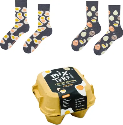 Produktbild von 2x Lustige Lange Socken für Herren 41-46, 2 Paar Bunte Socken mit mit Eiermotiv