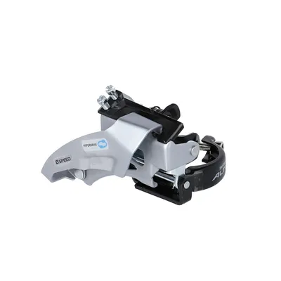 Image de SHIMANO FD-M315-TS dérailleur Altus, 2x7/8 vitesses, top-swing, dual pull, collier 34,9 mm, 64-69°, noir/argenté