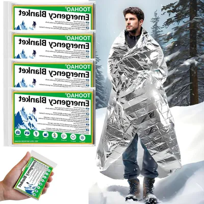 Immagine prodotto di Set di coperte termiche di emergenza - Coperte per primo soccorso - Ideali per la sopravvivenza all'aperto - Riflettenti e termiche - Confezione da 4 pezzi - Colore: argento