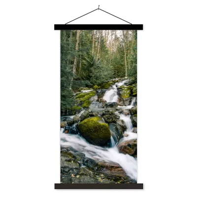 Produktbild von MuchoWow® Textilposter Natur - Wasserfall - Bäume - Herbst 90x180 cm mit schwarzem Rahmen - Dekoration Wohnzimmer