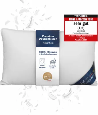 Produktbild von DormiGood | Premium Daunenkissen | 45x70 cm | Daunen | Kissen | 45x70 | Kopfkissen | Allergiker geeignet | Nomite | Downpass