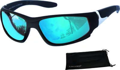 Produktbild von Sport Sonnenbrille Schwarz Polarisiert Blau Türkis Verspiegelt Leicht 27gr. Radbrille Angelbrille Rennec ® Eyewear