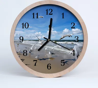 Produktbild von Holzuhr 30fi cm wanduhr - Gulls Strand-Landschaft