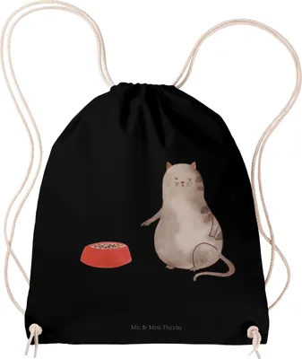 Produktbild von Mr. & Mrs. Panda Beutel Katze Fressen - Schwarz - Geschenk, Stoffbeutel, Jutebeutel, rucksack stoff, Turnbeutel, wander