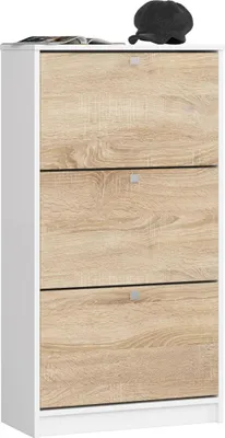 Image de Meuble à chaussures avec 3 portes pivotantes en chêne sonoma blanc 60 cm