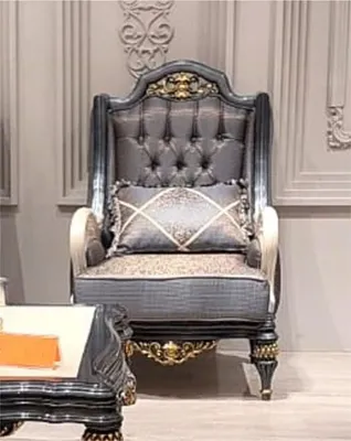 Produktbild von Casa Padrino Luxus Barock Wohnzimmer Sessel Grau / Weiß / Gold - Barock Wohnzimmer Möbel