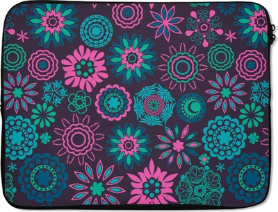 Produktbild von MuchoWow® Laptop Hülle 17 Zoll Laptoptasche Neon - Blumen - Muster - Zipper - Schutzabdeckung