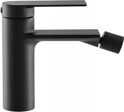 A black bidet faucet on a white background.