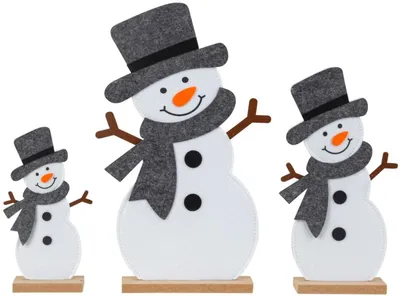 Produktbild von 3 Stück Set Schneemann Aufsteller aus Filz 21cm/29cm/37cm Weihnachten Winterdeko
