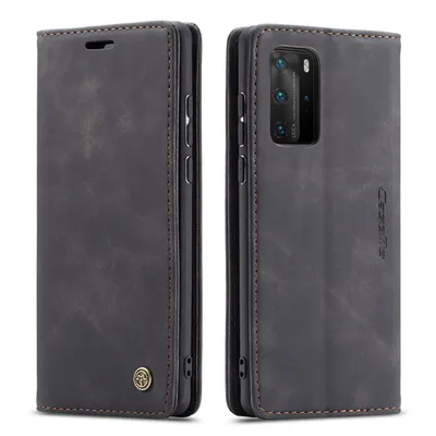 Produktbild von Huawei P40 Pro Hülle, Retro Kunstledertasche, Kartenfächer, Standfunktion Schutzhülle für Huawei P40 Pro Schwarz