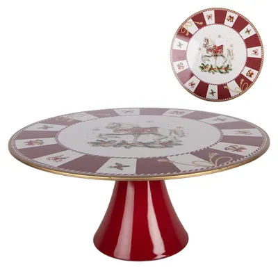 Immagine prodotto di Clayre & Eef Piatto da torta con piedistallo Ø 33x14 cm Rosso Plastica