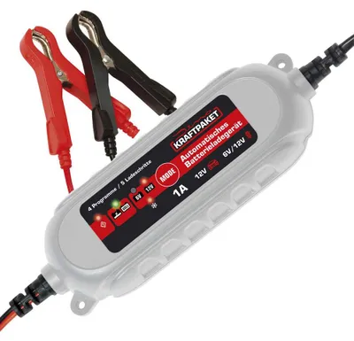 Immagine prodotto di Dino KRAFTPAKET Caricabatterie automatico intelligente 1A-6V/12V, batterie al piombo, GEL, EFB start/stop, AGM, caricabatterie per auto scooter