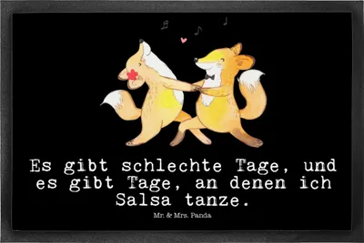 Produktbild von Mr. & Mrs. Panda Schmutzmatte Füchse Salsa tanzen 50 x 75 cm - Schwarz - Geschenk, Bodenvorleger, Tanzschule, Tanzkurs, Gummimatte, Schmutzfänger, Fussmatte