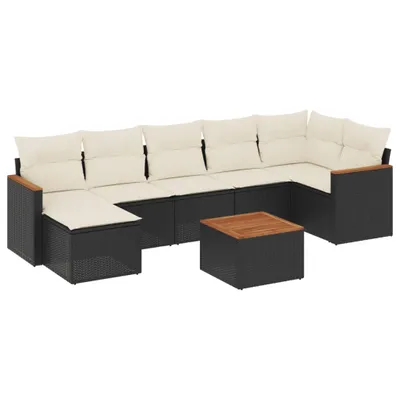 Produktbild von Modulares Garten-Sofa-Set 8-tlg., Poly Rattan & Akazienholz, mit Stauraum, wasserabweisendem Beutel, UV-beständig, Schwarz/Cremeweiß