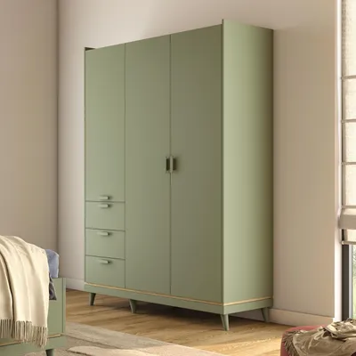 Produktbild von Masseno Drehtürenschrank ACARA 143.5/214.5/57,4 cm 3-türig Schlafzimmer Schrank Kleiderschrank Grün
