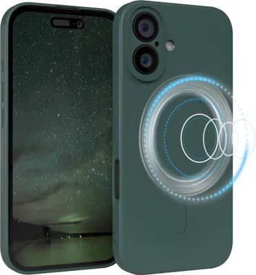 Produktbild von EAZY CASE - Silikonhülle magnetisch für Apple iPhone 16, Hülle Silikon, weich stoßfeste Magnet Handyhülle, Schutzhülle mit Kameraschutz, TPU Bumper in Grün