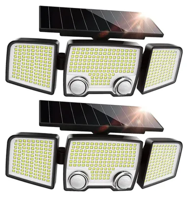 Solarlampen-Set 2er, 3 Köpfe, LED, Bewegungsmelder, schwarz
