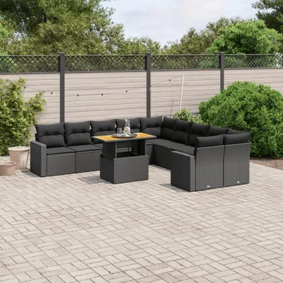 Produktbild von 11-tlg. Garten-Sofagarnitur - mit Kissen Schwarz Poly Rattan - Gartenmöbelset 3271503